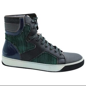 Lanvin Men's High-Top Sneakers - Dark Green and Navy Sz 10